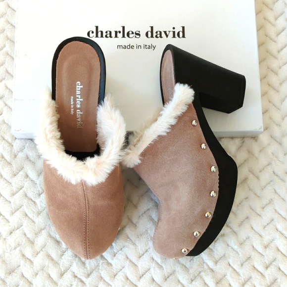 NIB CHARLES DAVID Limited Faux Fur Clogs - Picture 1 of 5